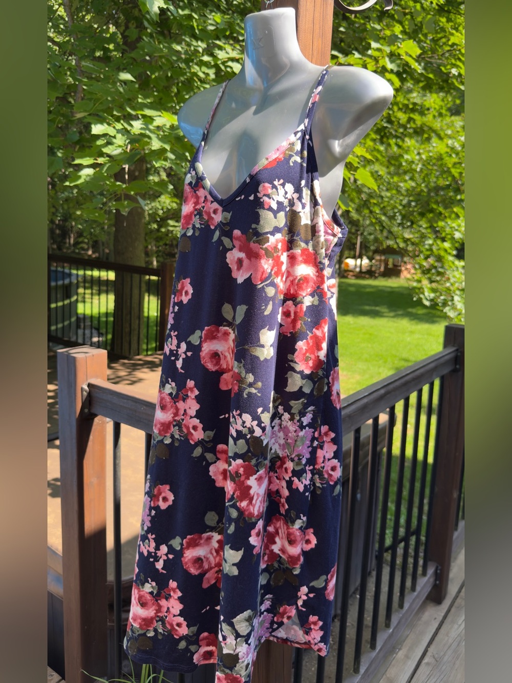 Simons Miiyu Floral Slip Dress Navy Pink Roses Women’s | Medium - Picture 4 of 9
